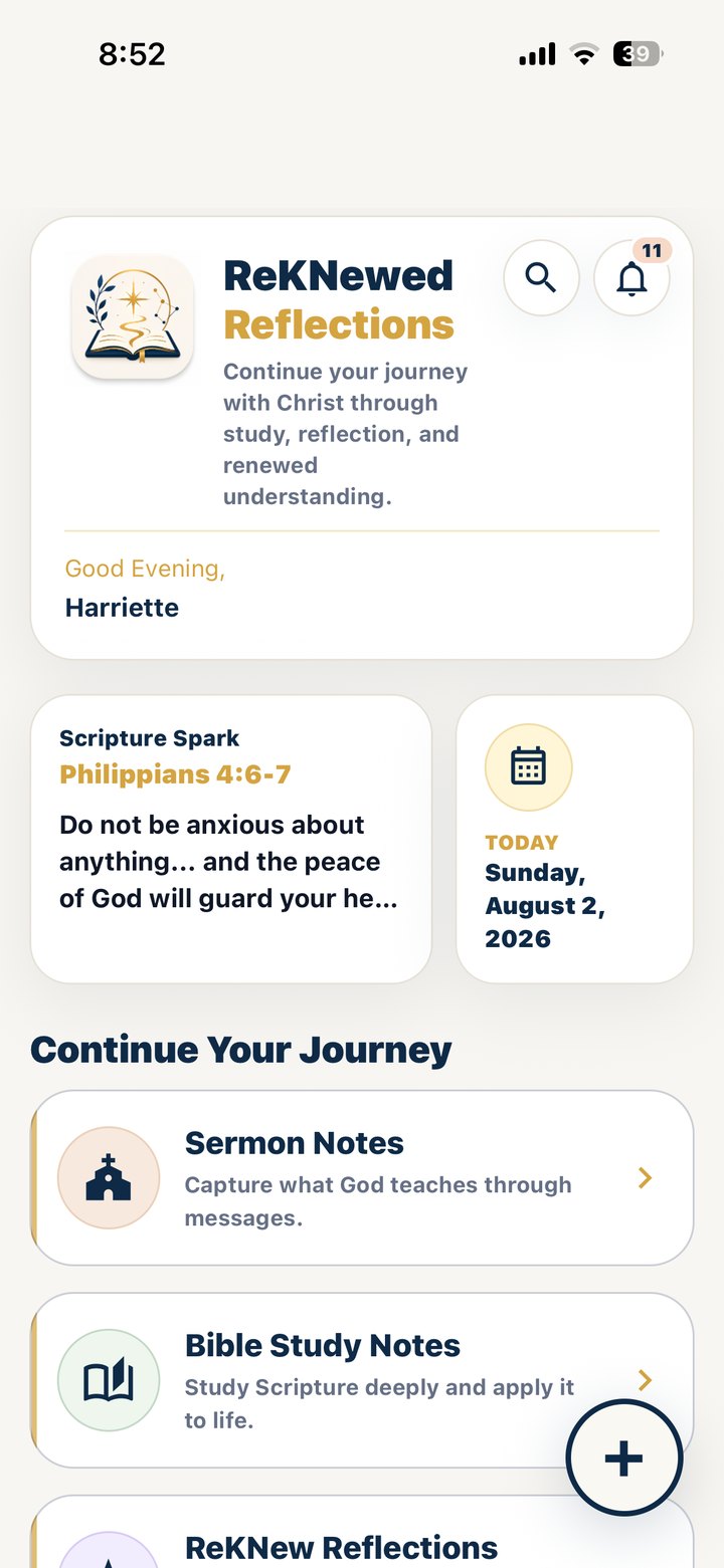 ReKNewed Reflections home dashboard